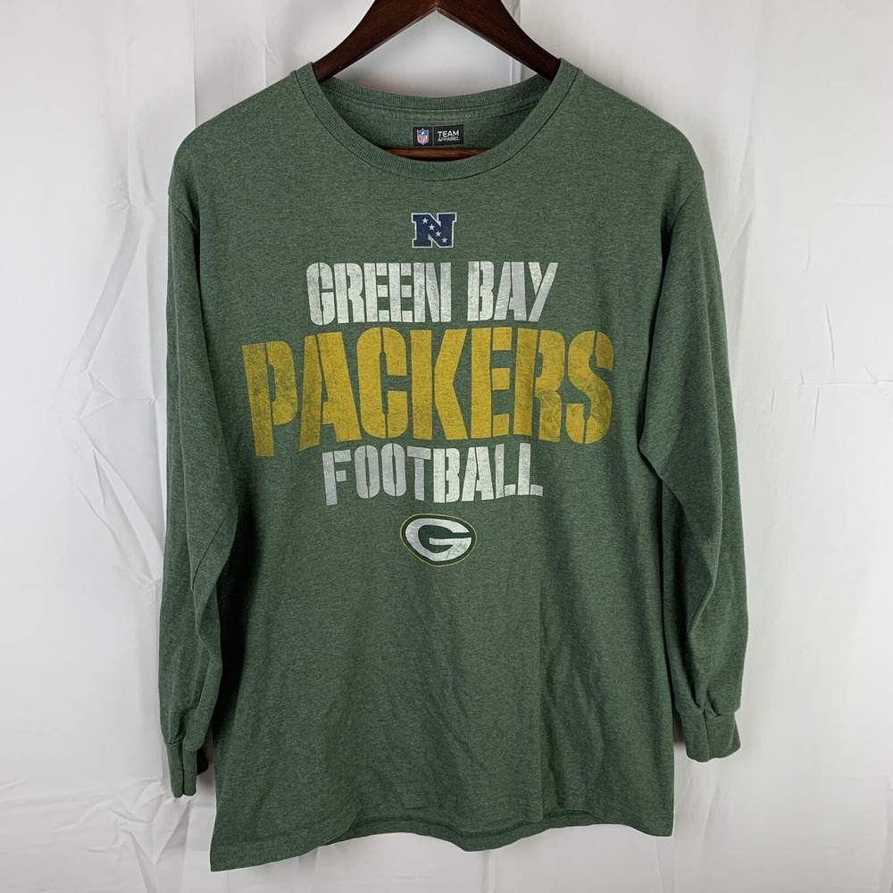 Green Bay Packers Shirt Mens Medium Green Yellow Long Sleeve‎ NFL Team Apparel